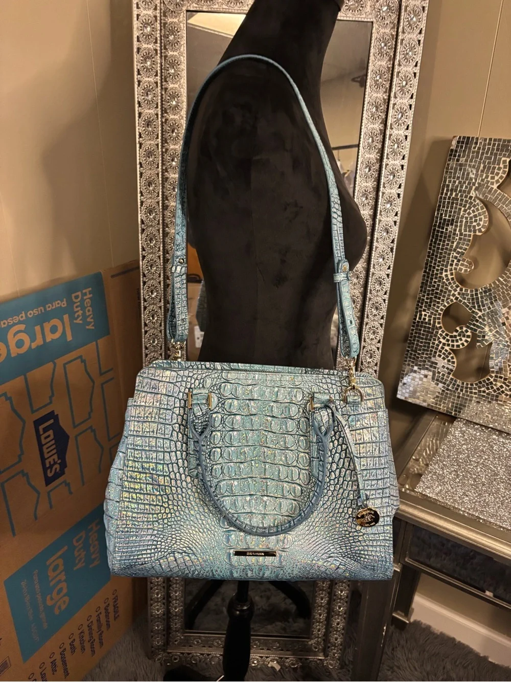 🌟Brahmin Teal Croc-Embossed Leather Satchel